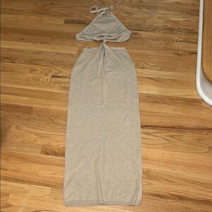 12th Tribe Beige Backless Halter Dress